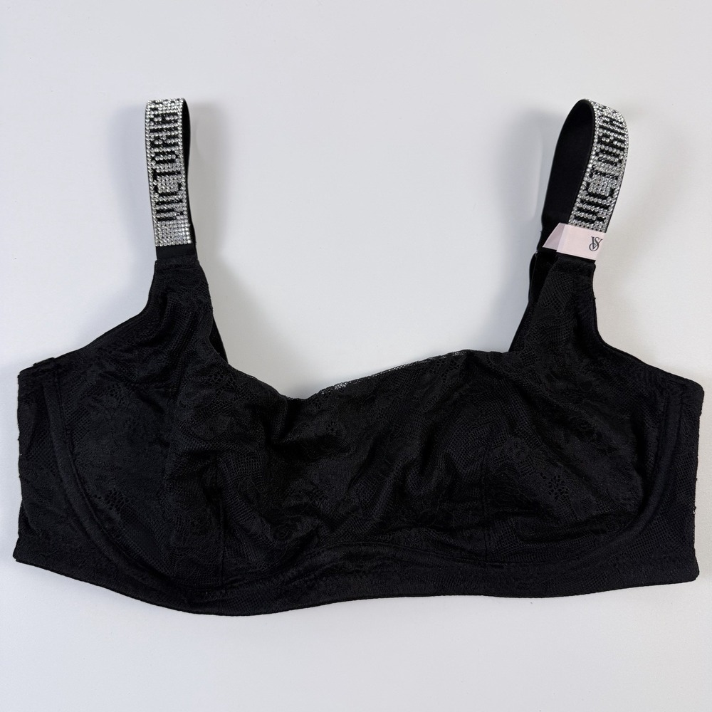Victoria's Secret Very Sexy Shine Strap Floral Lace Scoop Bralette Black L NWT